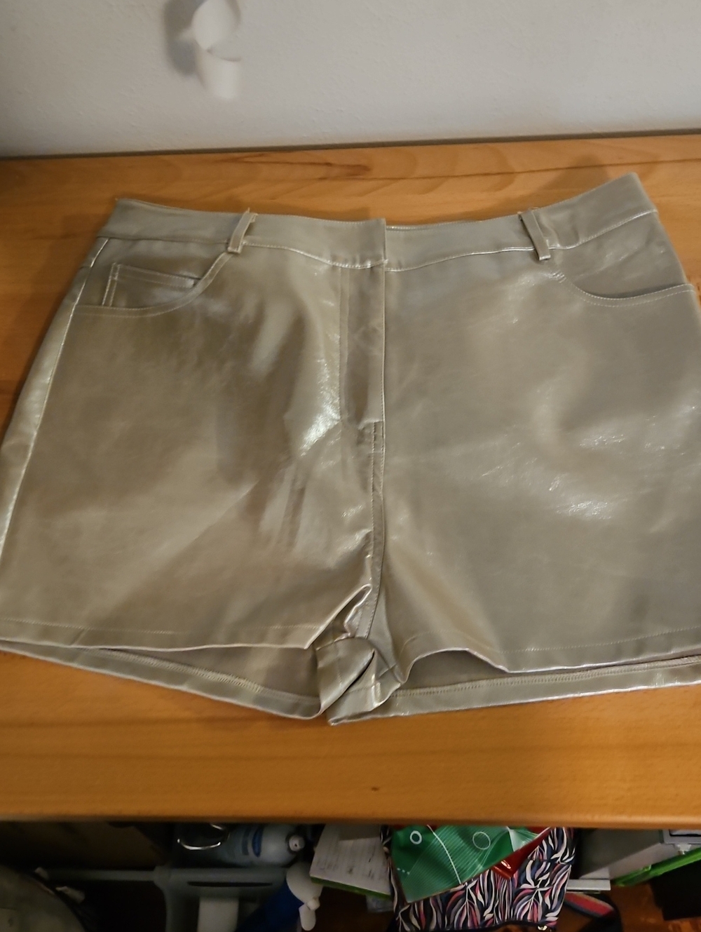 Nasty Gal Metallic Taupe Leather-Look Jean Shorts